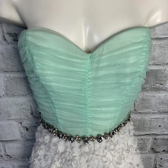 Vintage Y2k Babydoll Sheer Mint Corset Rhinestone Strapless Mini Dress - Picture 2 of 16